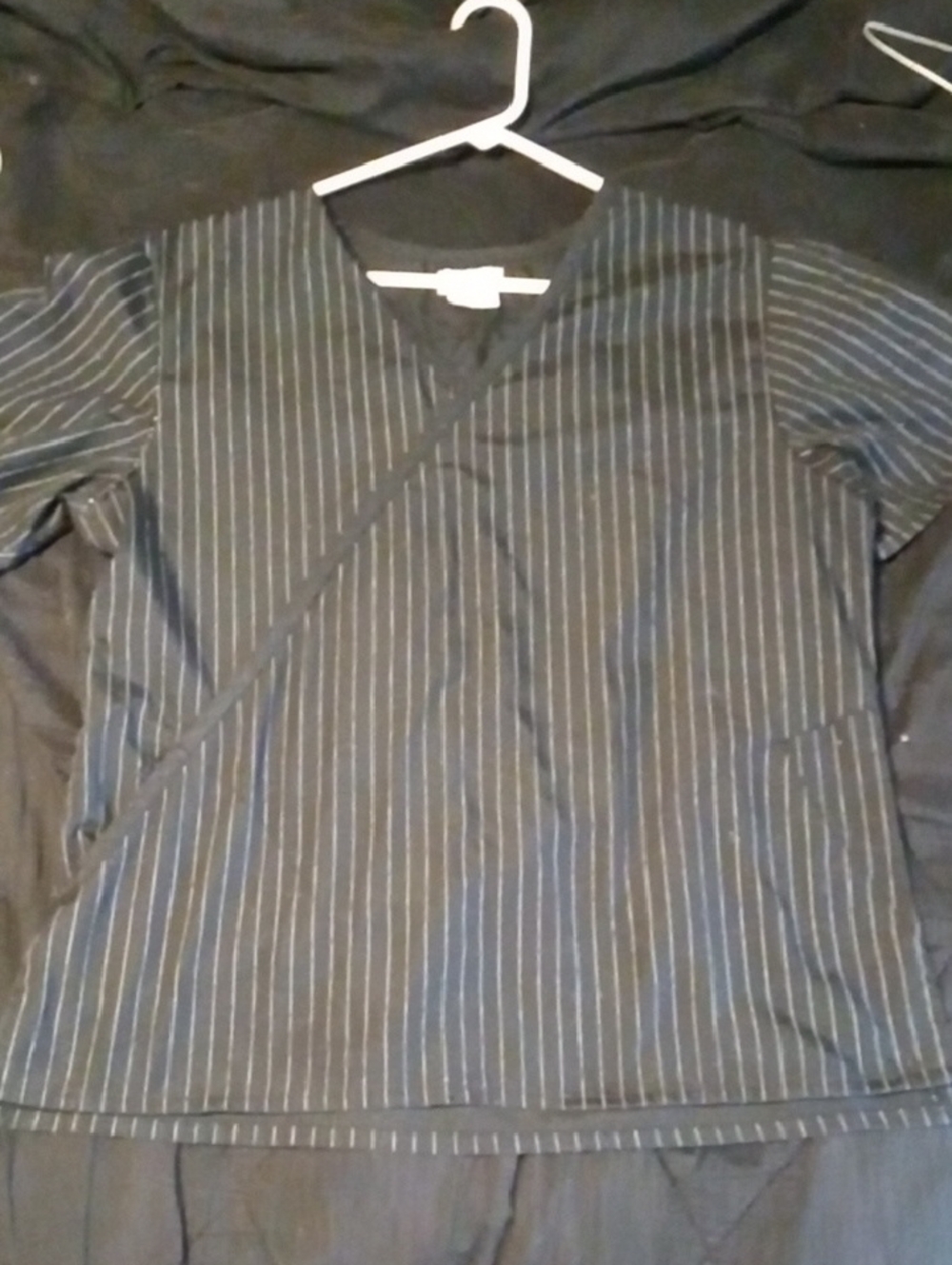 Smart Scrubs Black Pinstripe V-Neck Short Sleeve Scrub Top
